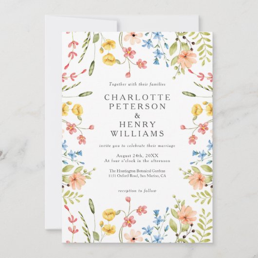 Wildblume Meadow Summer Garden Wedding Einladung (Vorderseite)