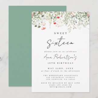 Wildblume Meadow Sweet 16 Geburtstag Einladung
