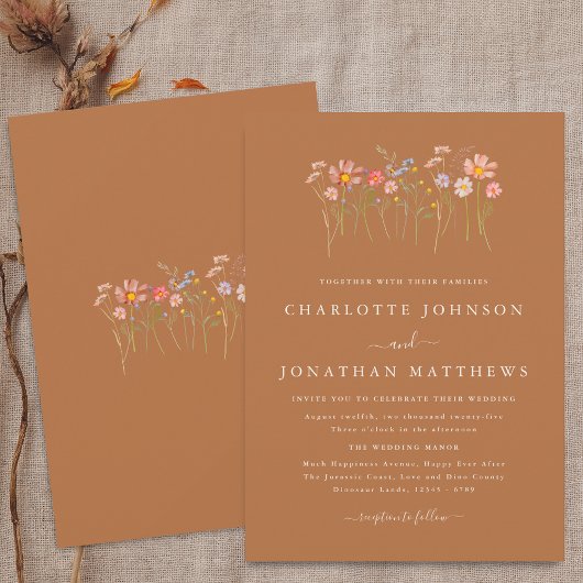 Wildblume Meadow Terracotta Orange Rust Wedding Einladung