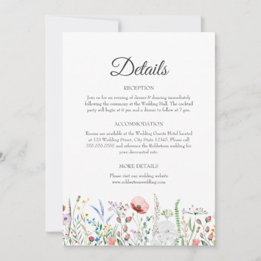 Wildblume Meadow Wedding Details Einschlusskarte Einladung (Vorderseite)