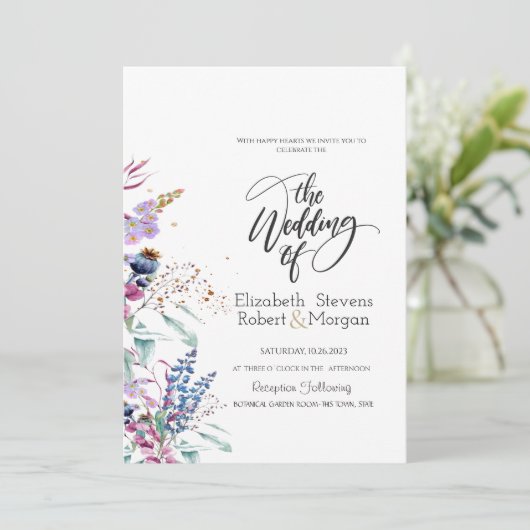 Wildblume Meadow Wedding Einladung (Stehend Vorderseite)