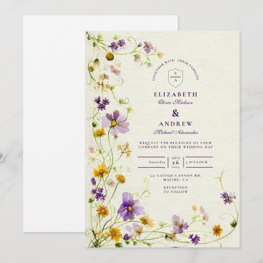 Wildblume Meadow Wedding Einladung (Vorne/Hinten)
