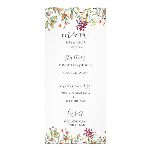 Wildblume Meadow Wedding Menü (Vorne)