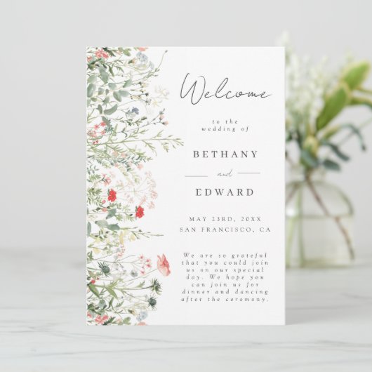 Wildblume Meadow Wedding Programm (Stehend Vorderseite)
