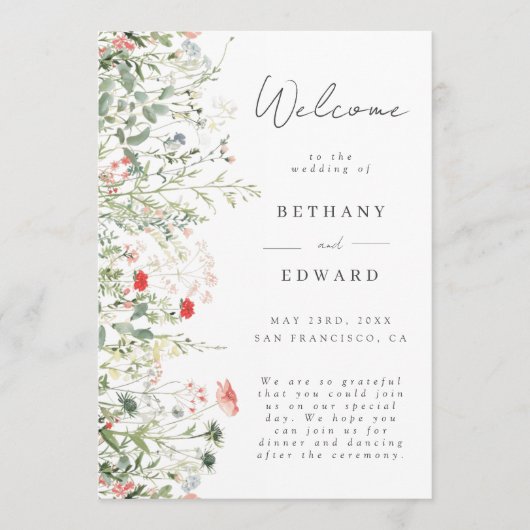 Wildblume Meadow Wedding Programm (Vorderseite)