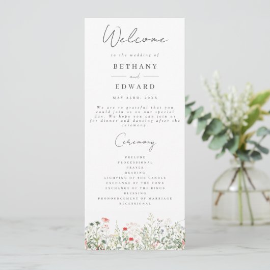 Wildblume Meadow Wedding Programm (Stehend Vorderseite)