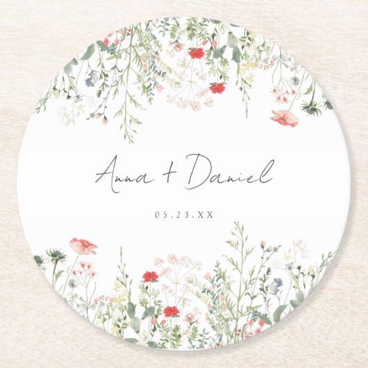 Wildblume Meadow Wedding Runder Pappuntersetzer (Vorderseite)