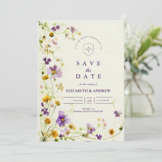 Wildblume Meadow Wedding Save The Date (Stehend Vorderseite)