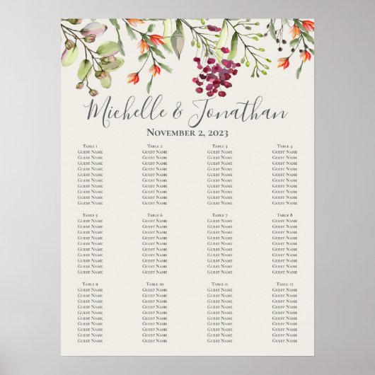 Wildblume Meadow Wedding Seating Chart Ecru Poster (Vorne)