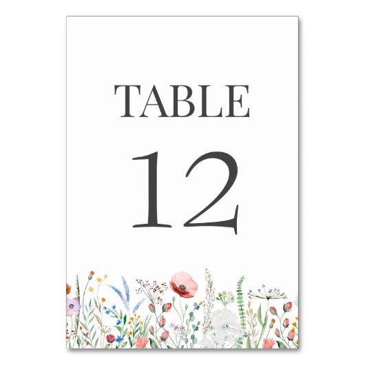 Wildblume Meadow Wedding Tischnummer Card (Vorderseite)