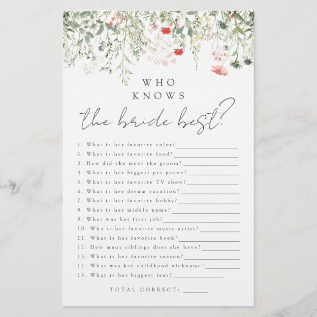 Wildblume Meadow Wer das beste Spiel der Braut ken (Vorderseite)