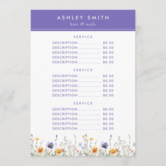 Wildblume Menükarte (Rückseite)