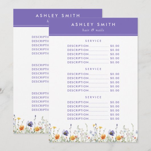 Wildblume Menükarte (Vorne/Hinten)