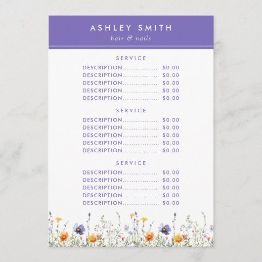 Wildblume Menükarte (Vorderseite)