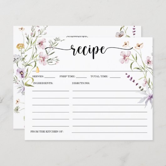 Wildblume Minimale Brautparty Rezept Karte (Vorne/Hinten)