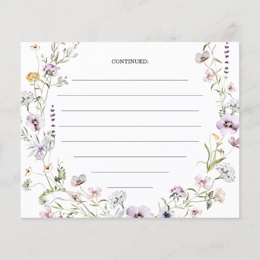 Wildblume Minimale Brautparty Rezept Karte (Rückseite)