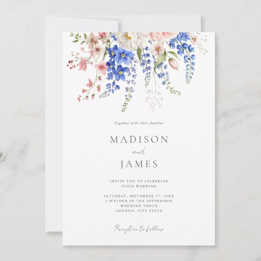Wildblume Minimalistisch Boho Floral Wedding Einladung (Vorderseite)