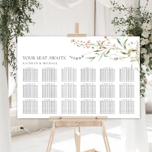 Wildblume Minimalistisch Hochzeit 18 Tischsitze Poster