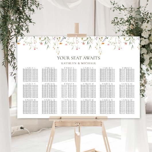 Wildblume Minimalistisch Hochzeit 18 Tischsitze Poster