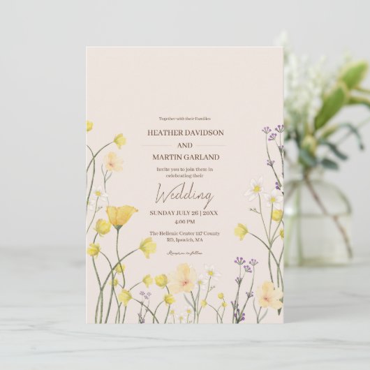 Wildblume Minimalistisch Rustikale Hochzeit Einladung (Stehend Vorderseite)