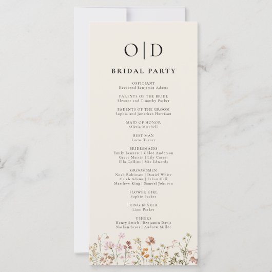 Wildblume Minimalistische Typografie-Hochzeitsprog (Rückseite)