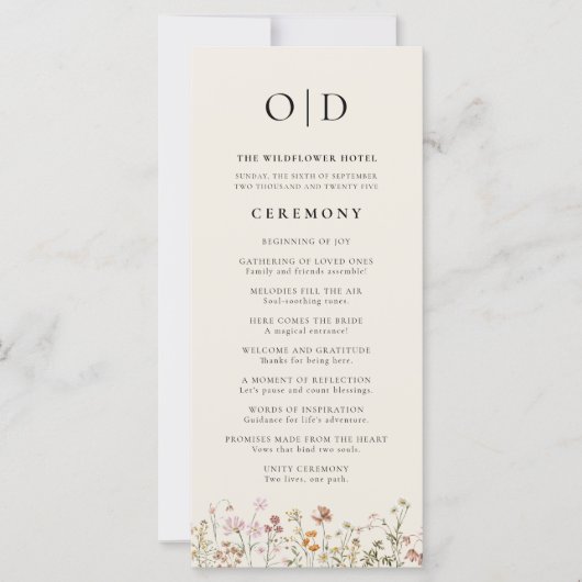 Wildblume Minimalistische Typografie-Hochzeitsprog (Vorderseite)
