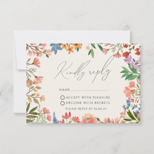 Wildblume Modern Wedding RSVP Card (Vorderseite)