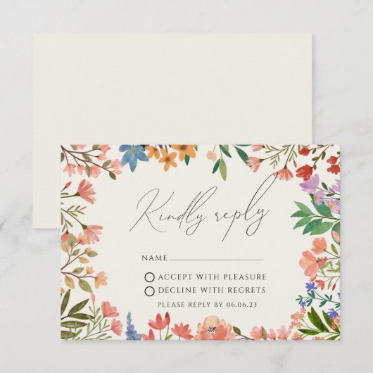 Wildblume Modern Wedding RSVP Card Karte (Vorne/Hinten)