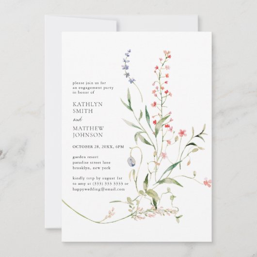 Wildblume Moderne florale Gartenarbeit Einladung (Vorderseite)