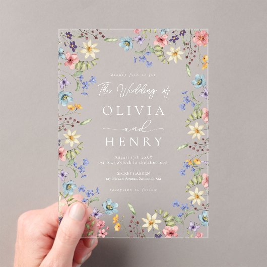 Wildblume Moderne Hochzeit im Rustikalen Garten Acryleinladungen (Insitu (Handheld))