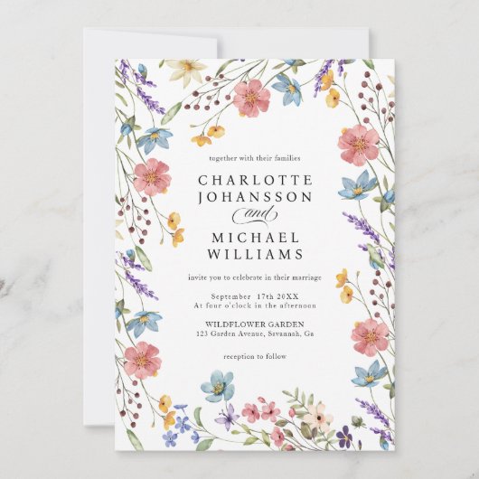 Wildblume Moderne Hochzeit im Rustikalen Garten Einladung (Vorderseite)