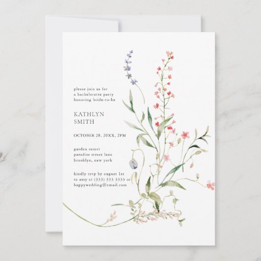 Wildblume Moderner Blumengarten Junggeselinnen-Abs Einladung (Vorderseite)