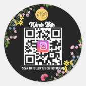Wildblume Modernes Business Instagramm Qr Code Runder Aufkleber (Vorderseite)