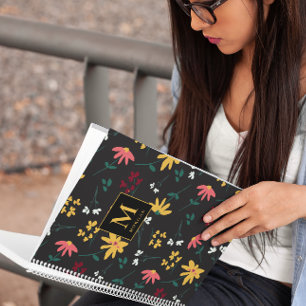 Wildblume Modernes Monogramm Personalisiertes Blum Notizblock