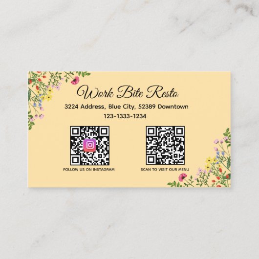 Wildblume Modernes Restaurant Qr Code Menü und Rabattkarte (Rückseite)