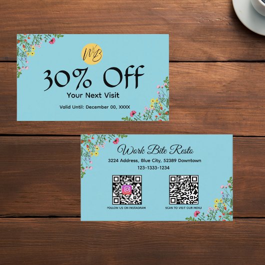 Wildblume Modernes Restaurant Qr Code Menü und Rabattkarte