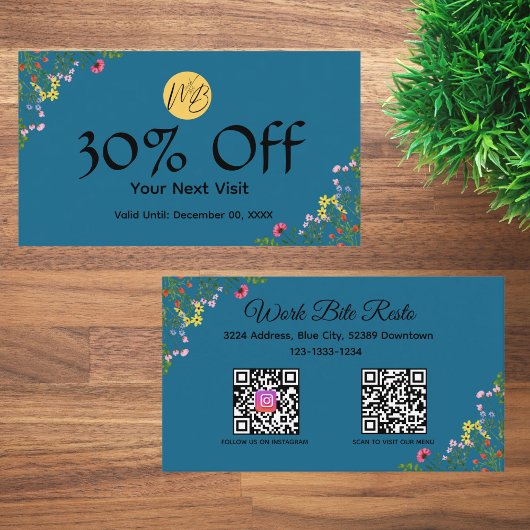 Wildblume Modernes Restaurant Qr Code Menü und Rabattkarte