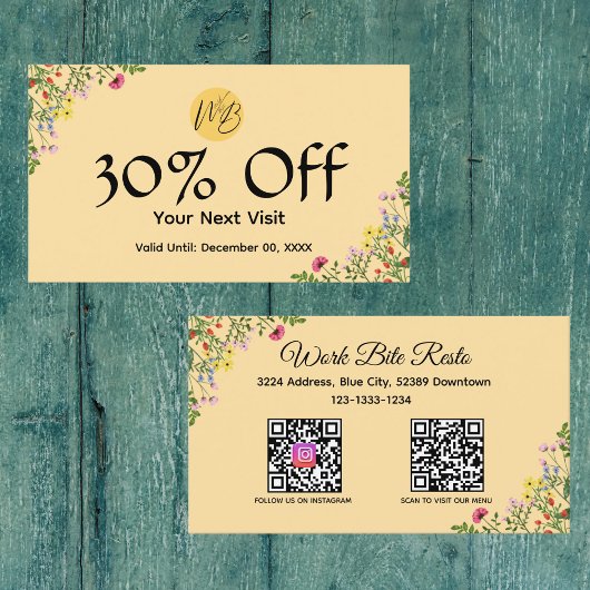 Wildblume Modernes Restaurant Qr Code Menü und Rabattkarte