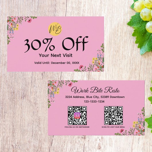 Wildblume Modernes Restaurant Qr Code Menü und Rabattkarte