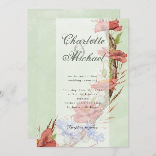 Wildblume-Mohnblütenhochzeit Einladung (Vorne/Hinten)