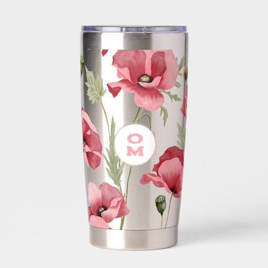 Wildblume Monogram Pink Große Mohn Romantische Thermobecher (Rückseite)