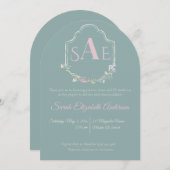 Wildblume Monogram Wappen Babydusche Einladung (Vorne/Hinten)