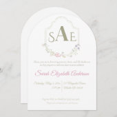 Wildblume Monogram Wappen Babydusche Einladung (Vorne/Hinten)