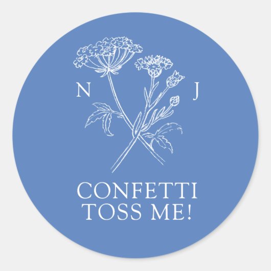 Wildblume Monogramm blauer Konfetti wirft mir Runder Aufkleber (Vorderseite)