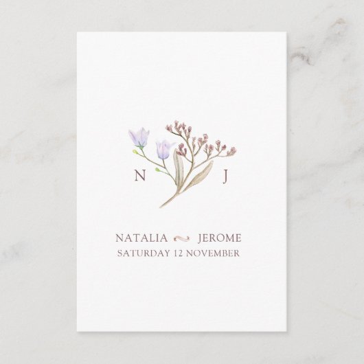 Wildblume Monogramm braun Hochzeit im Herbst Gasti Begleitkarte (Vorderseite)