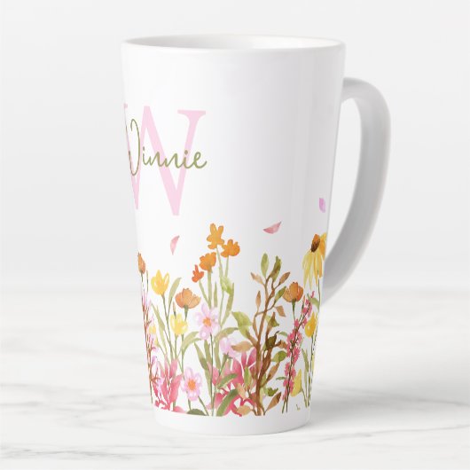 Wildblume Monogramm große Latte-Tasse Milchtasse (Rechte Ecke)