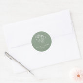 Wildblume monogramm grüner Name und Hochzeitstermi Runder Aufkleber (Umschlag)