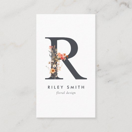 Wildblume Monogramm R Visitenkarte (Vorderseite)