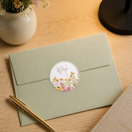 Wildblume Monogramm Runder Aufkleber