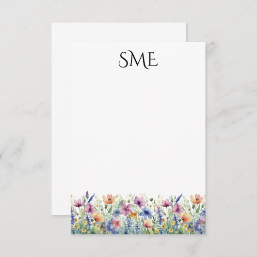 Wildblume-Monogramm-Stationierung Dankeskarte (Vorne/Hinten)